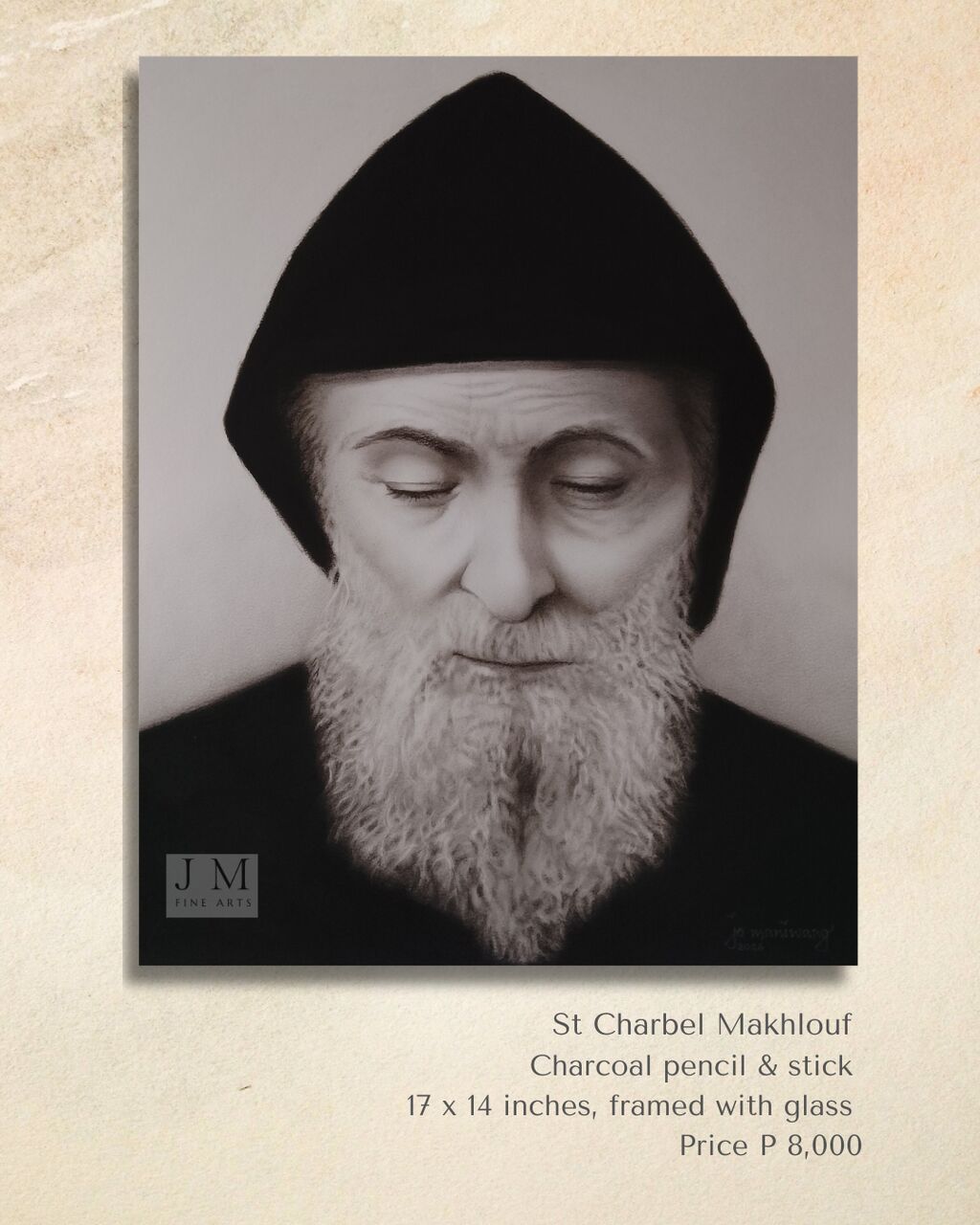 Manila, Collectibles, PHP 8,  St Charbel Makhlouf Charcoal Sketch