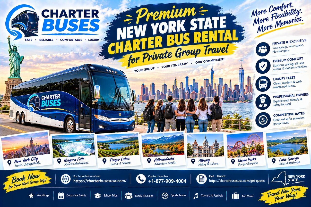 New York, Travel, Premium New York State Charter Bus Rental For Private Group Travel
