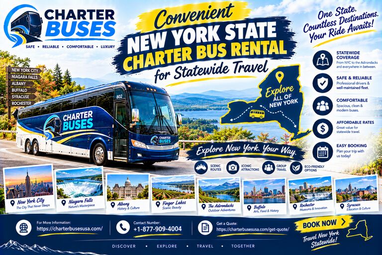 New York, Travel, Convenient New York State Charter Bus Rental For Statewide Travel