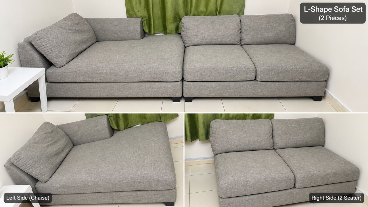 Jubail, Furniture, SAR 1350,  Furniture For Sale &ndash; L Shape Sofa, 4 Single Sofas, Glass Table & Wooden Table &ndash; FOZ Jubail