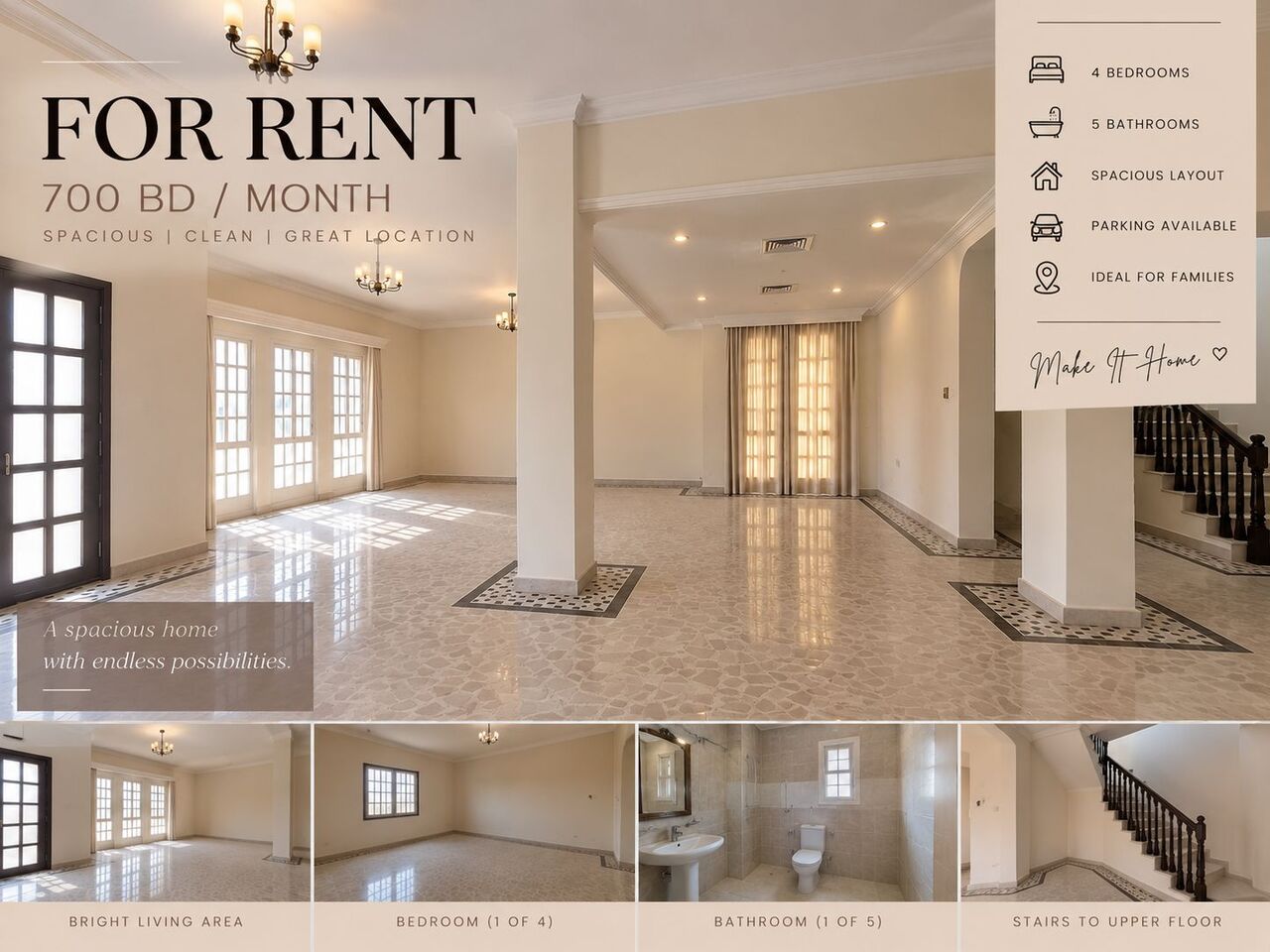 Busaiteen, Apartments, Flats, Houses & Villas, BHD 700/month,  4 BR,  Spacious Villa For Rent In Busaiteen