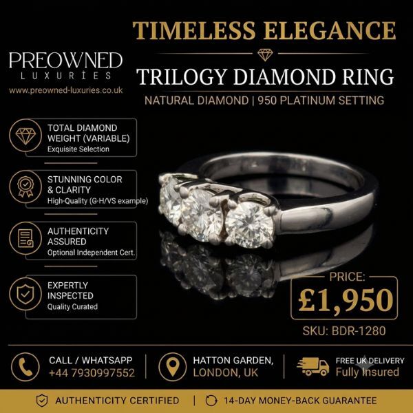 London, Jewelry, GBP 1950,  Pre-Owned Trilogy Diamond Ring Online Best Value UK