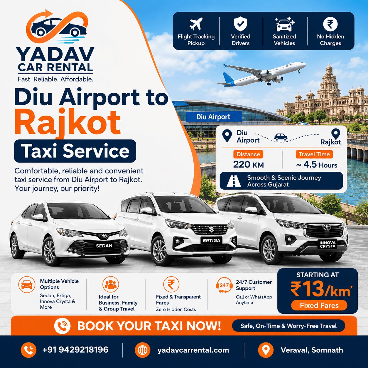 Ahmedabad, Travel, Comfortable Diu Airport To Rajkot Taxi Service &ndash; Yadav Car Rental