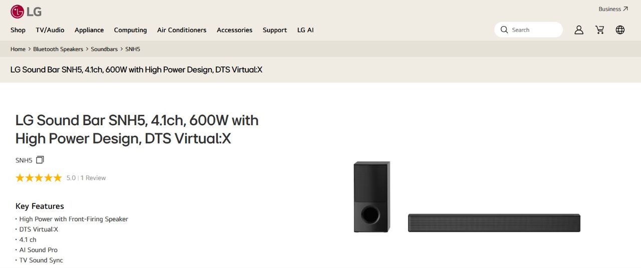Riyadh, Home Audio, SAR 495,  LG Soundbar 4.1 Channels 600W Black SNH5