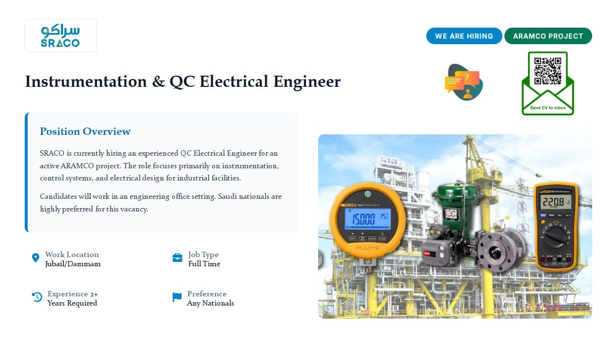 Dammam, Jobs, ELECTRICAL QC & INSTRUMENT ENGINEER (URGENT!)