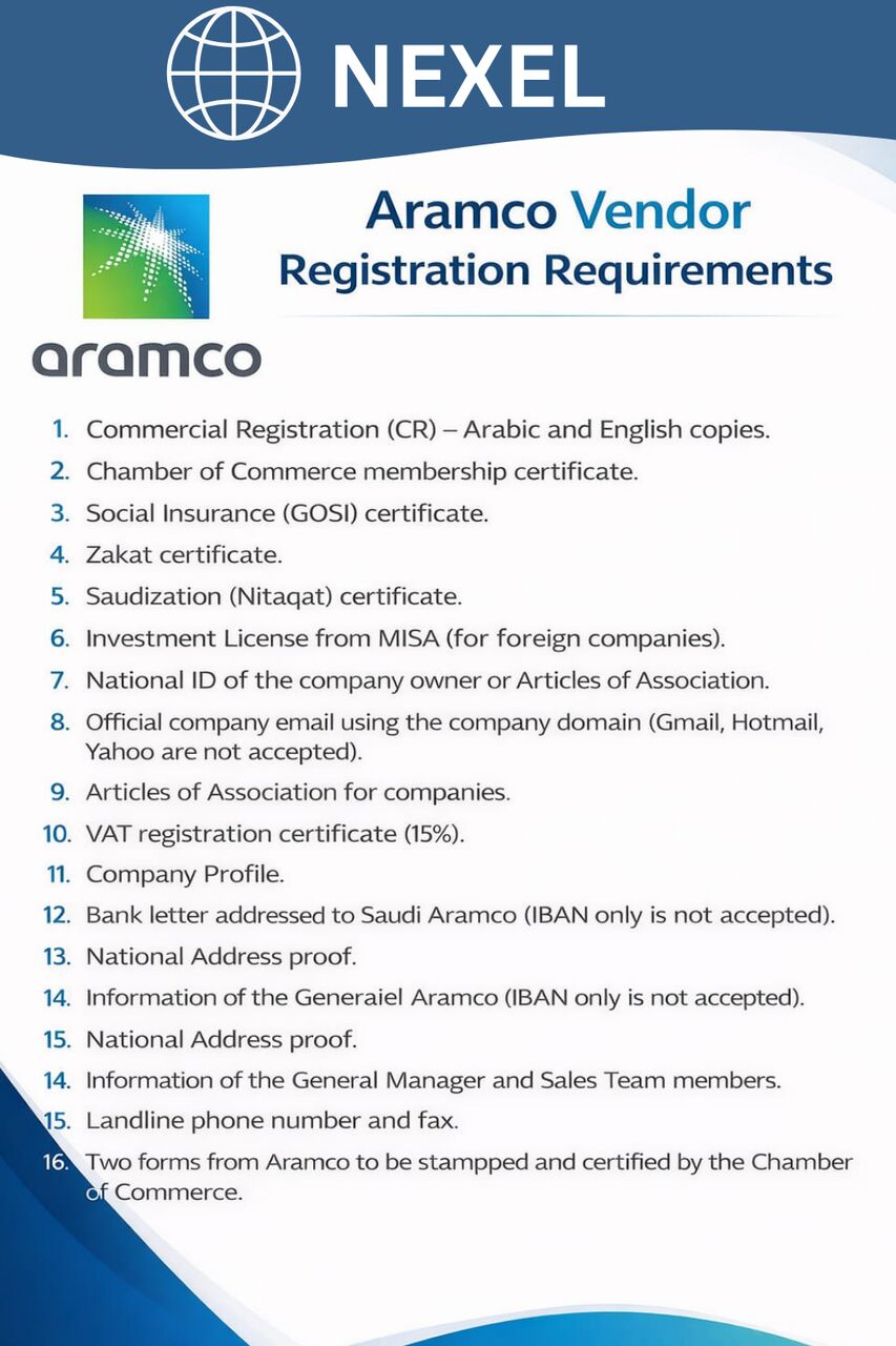 Dammam, Business, ARAMCO VENDOR REGISTRATION