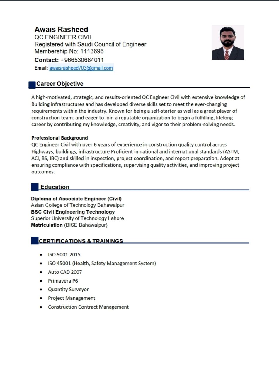 New Industrial City, Job Seekers, QC Engineer (Civil)