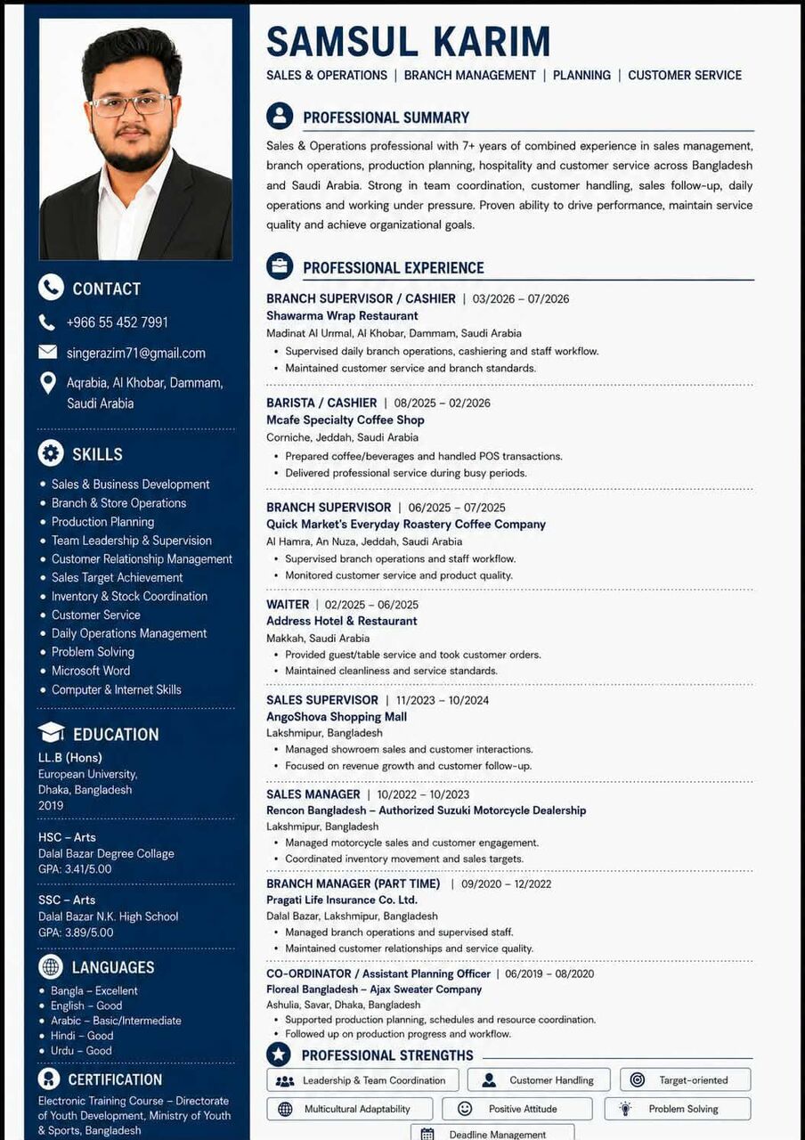 Al Khobar Al Shamalia, Job Seekers, Restaurant Cashier