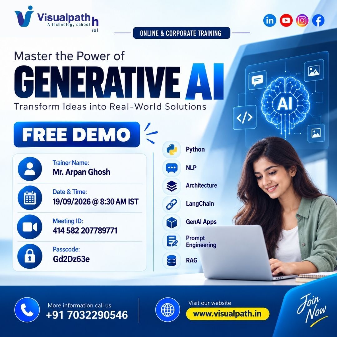 Hyderabad, Lessons Offered, Generative AI Online Training: Join Free Demo - Sep 19th