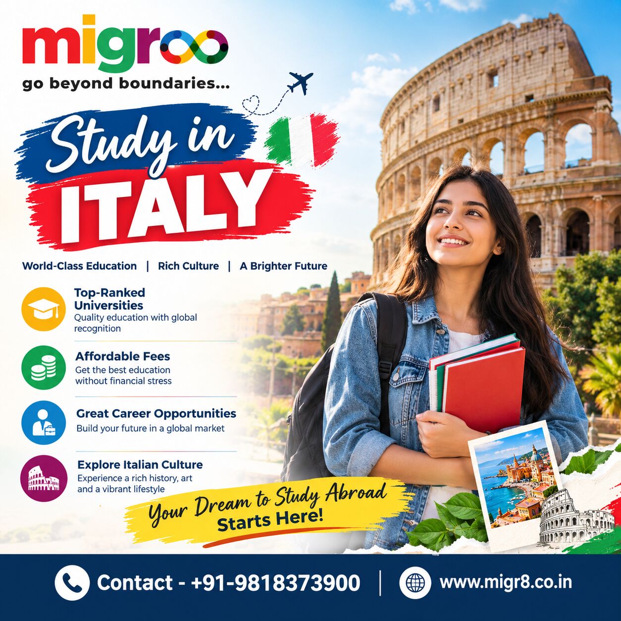 Rohini, Free Items, Study In Italy