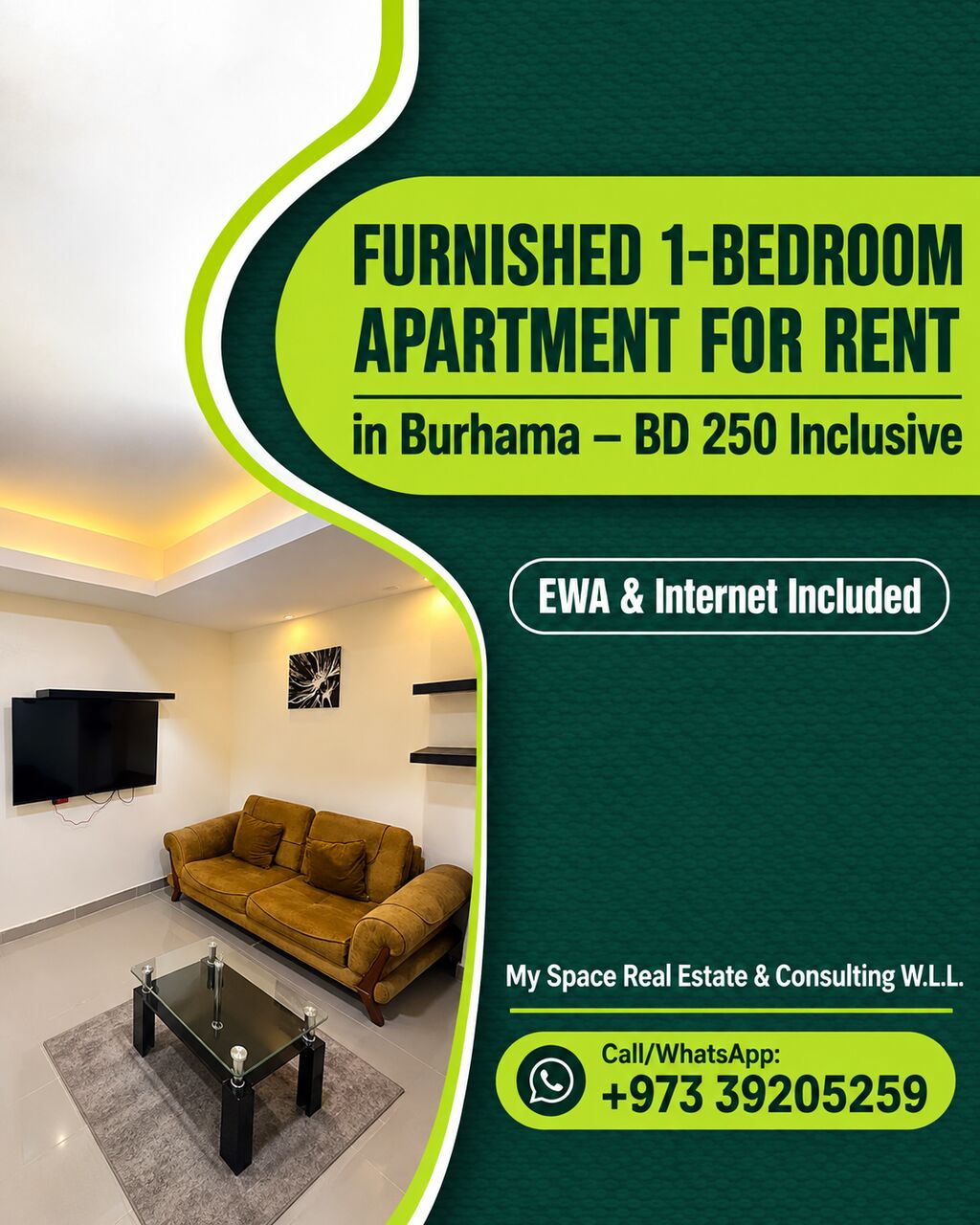 Burhama, Apartments, Flats, Houses & Villas, BHD 250/month,  Furnished,  1 BR,  APARTMENT FOR RENT IN BURHAMA