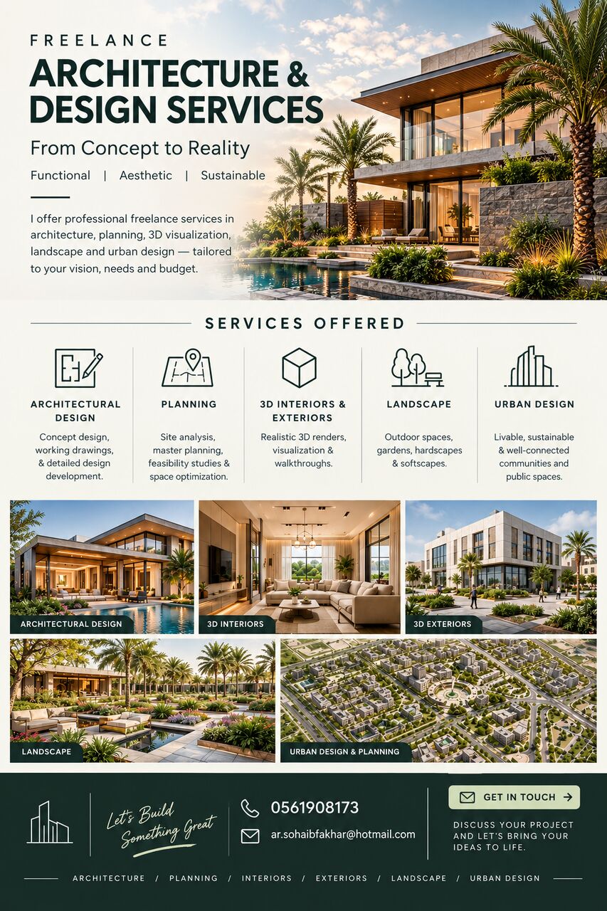 Riyadh, Interior Design, Freelance Design Services ; Architecture Design , Urban Design , Interior Design