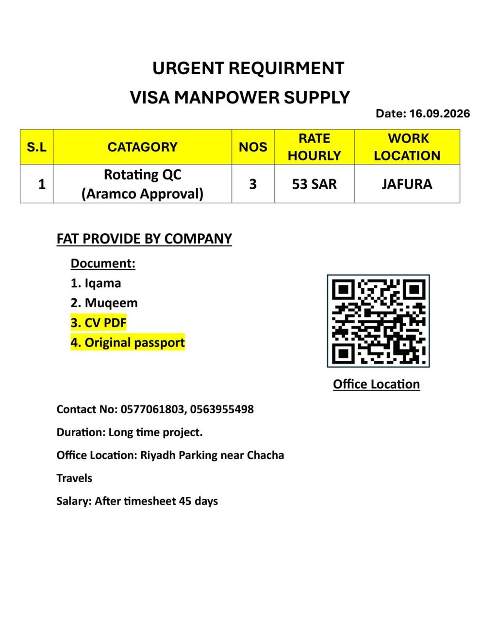 Jubail Industrial City, Jobs, Rotating QC Aramco Approval