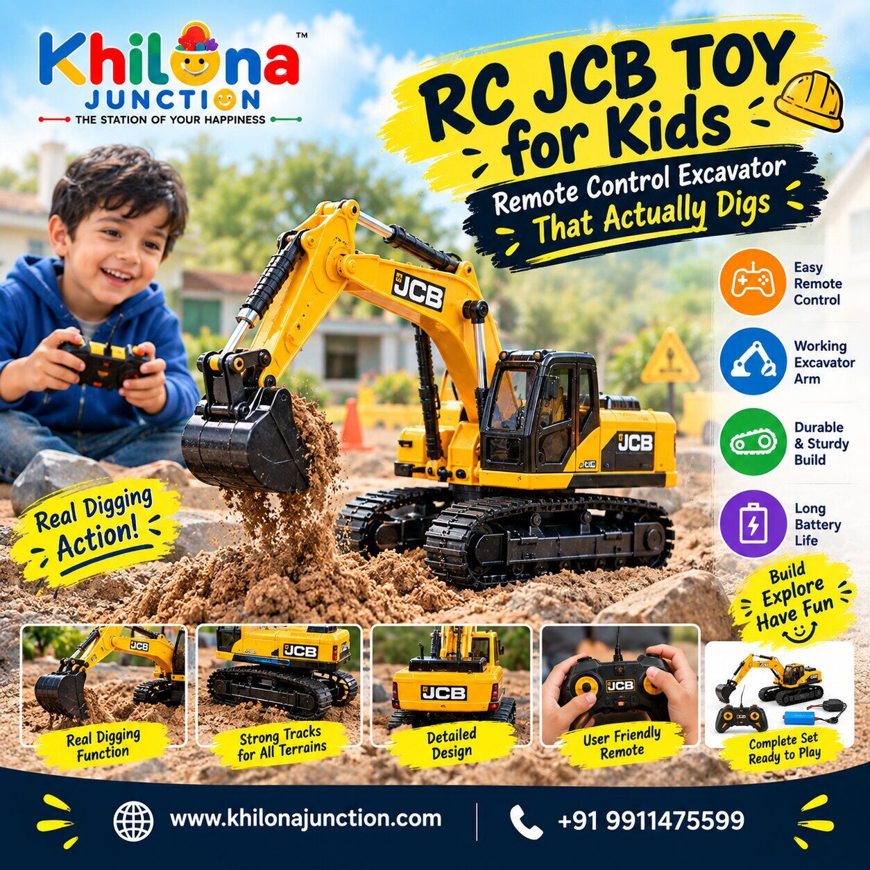 New Delhi, Toys & Games, INR 2211,  RC JCB Toy For Kids &ndash; Remote Control Excavator That Actually Digs