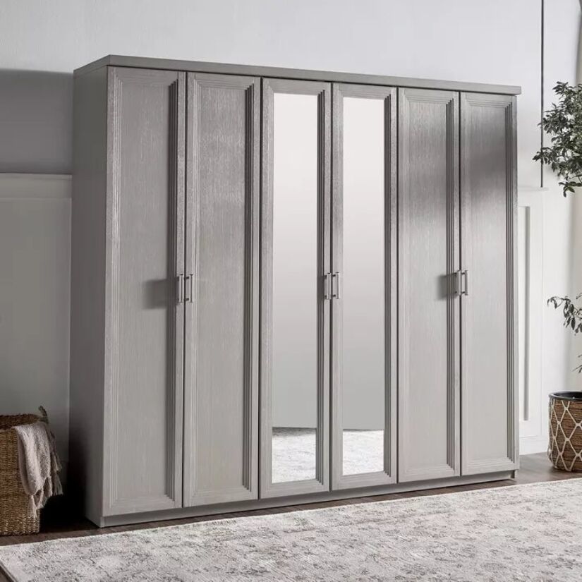 Riyadh, Furniture, SAR 5250,  House Clearance: Solid Wood 6-Door Swing Wardrobe With Mirrors