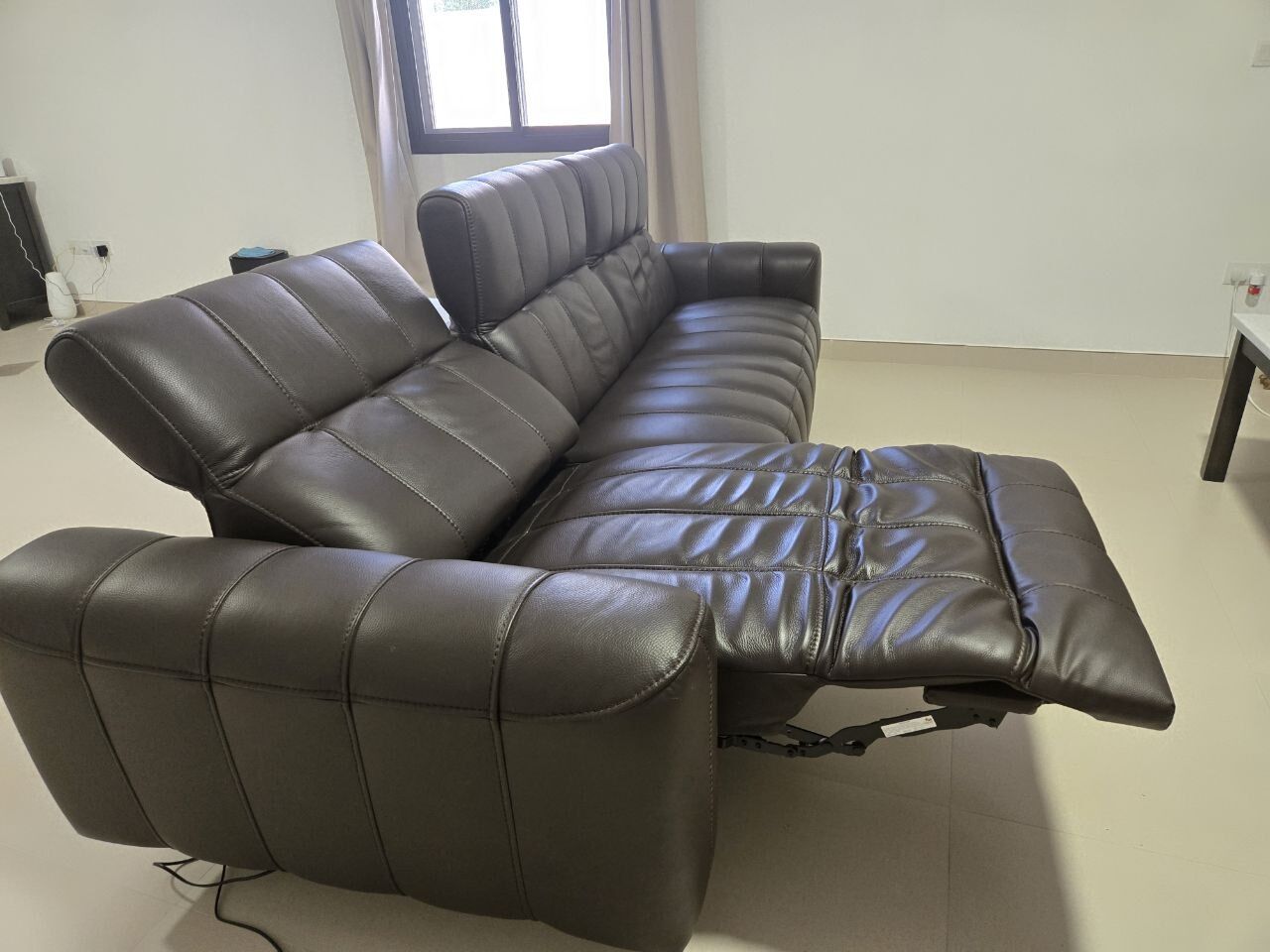 Riyadh, Furniture, SAR 7500,  House Clearance: Top Grain Dark Brown Leather E-Recliner Sofa With Armrest And Calf  Supt