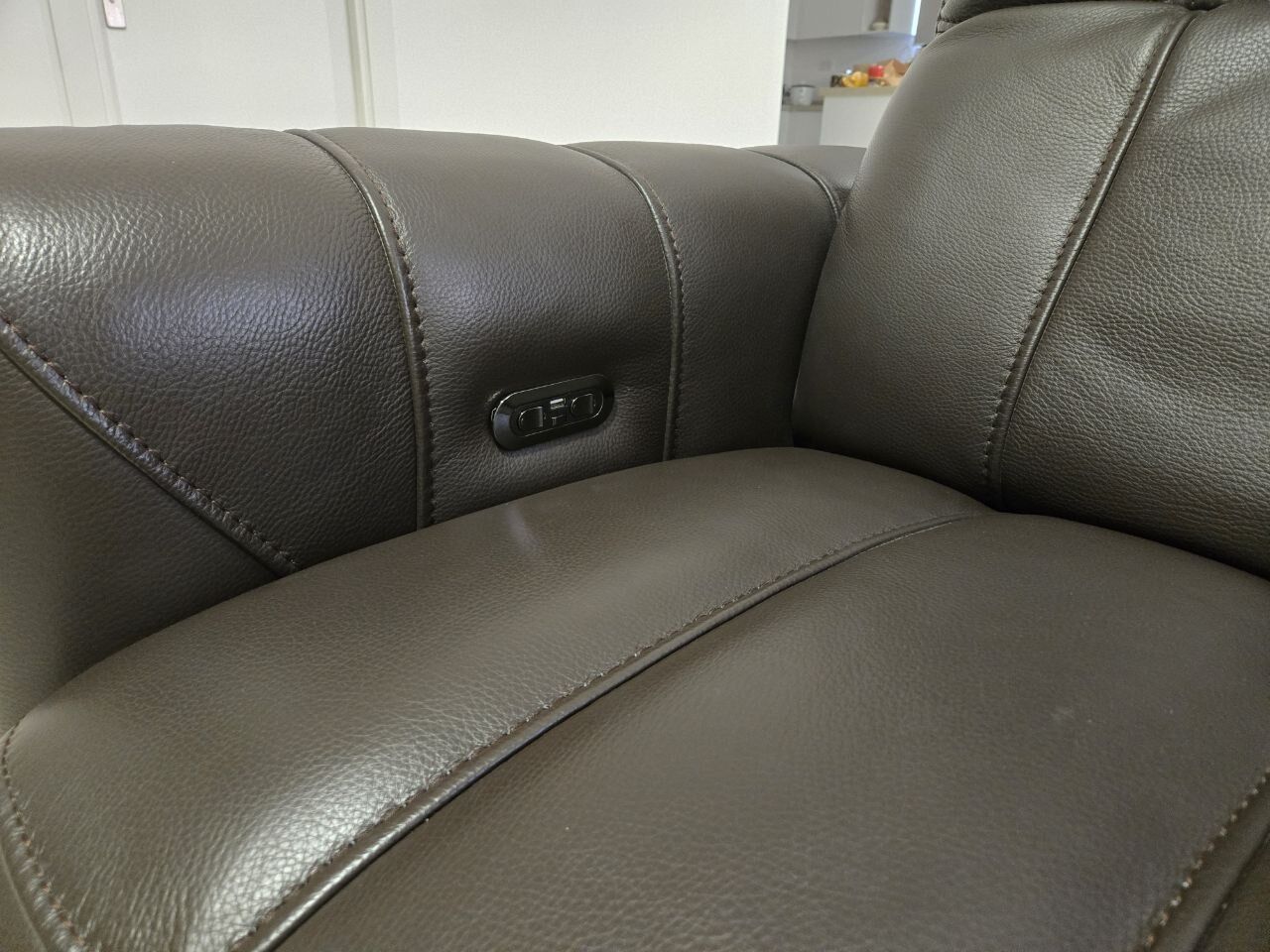 Riyadh, Furniture, SAR 7500,  House Clearance: Top Grain Dark Brown Leather E-Recliner Sofa With Armrest And Calf  Supt