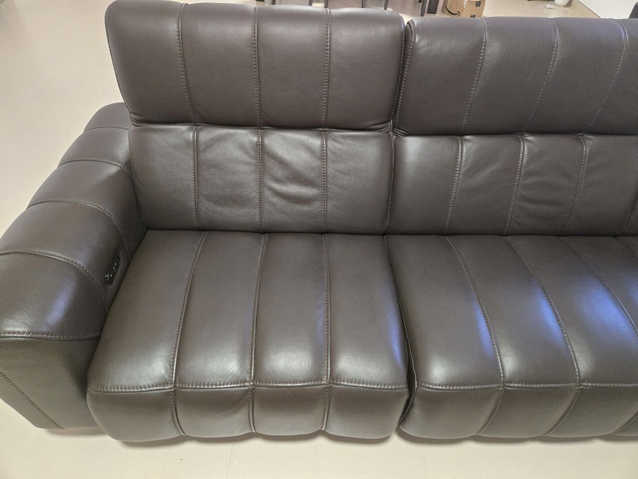 Riyadh, Furniture, SAR 7500,  House Clearance: Top Grain Dark Brown Leather E-Recliner Sofa With Armrest And Calf  Supt