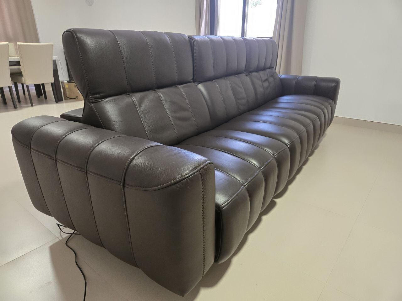 Riyadh, Furniture, SAR 7500,  House Clearance: Top Grain Dark Brown Leather E-Recliner Sofa With Armrest And Calf  Supt