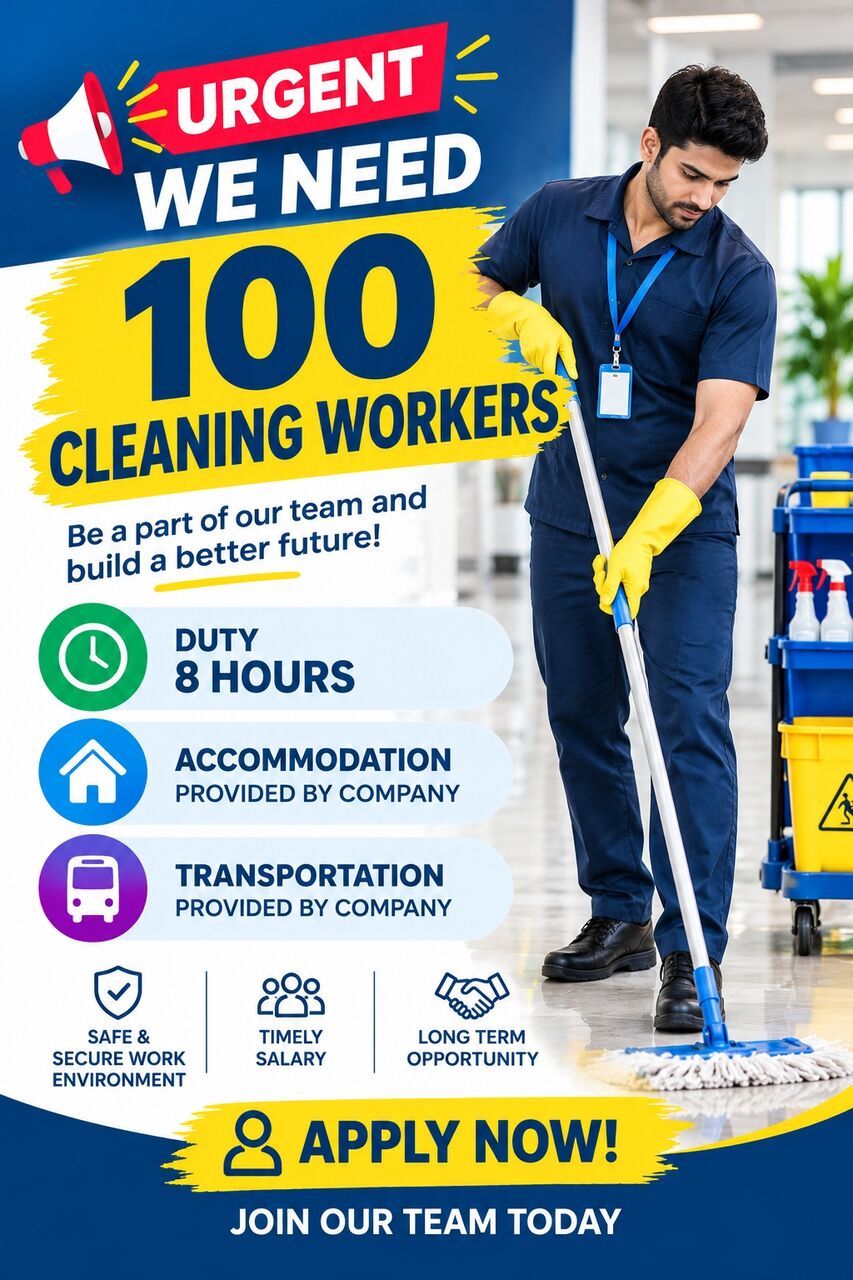 Riyadh, Jobs, Need 100 Cleaning Workers Urgently