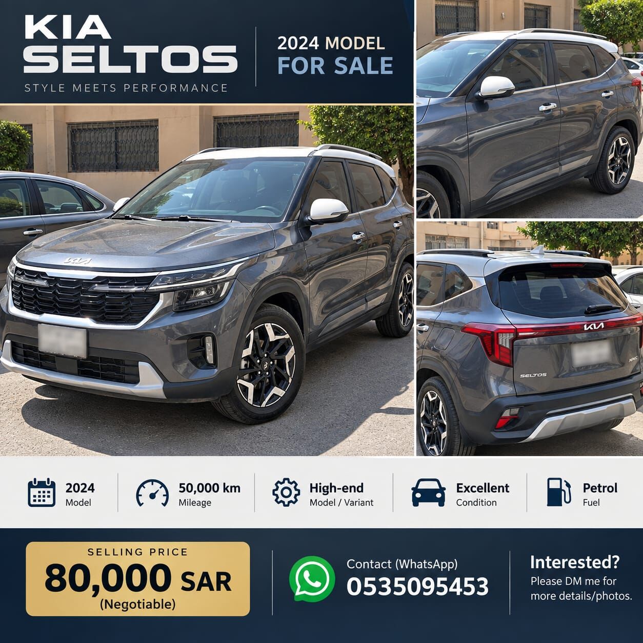 Al Malaz, Vehicles, Cars & Trucks , SAR 80000,  Kia Seltos Full Option,  2024,  Automatic,  50000 KM,  Kia Seltos Top End