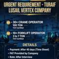 Crane Operator 100 Ton & Forklift Operator 3 To 7 Ton