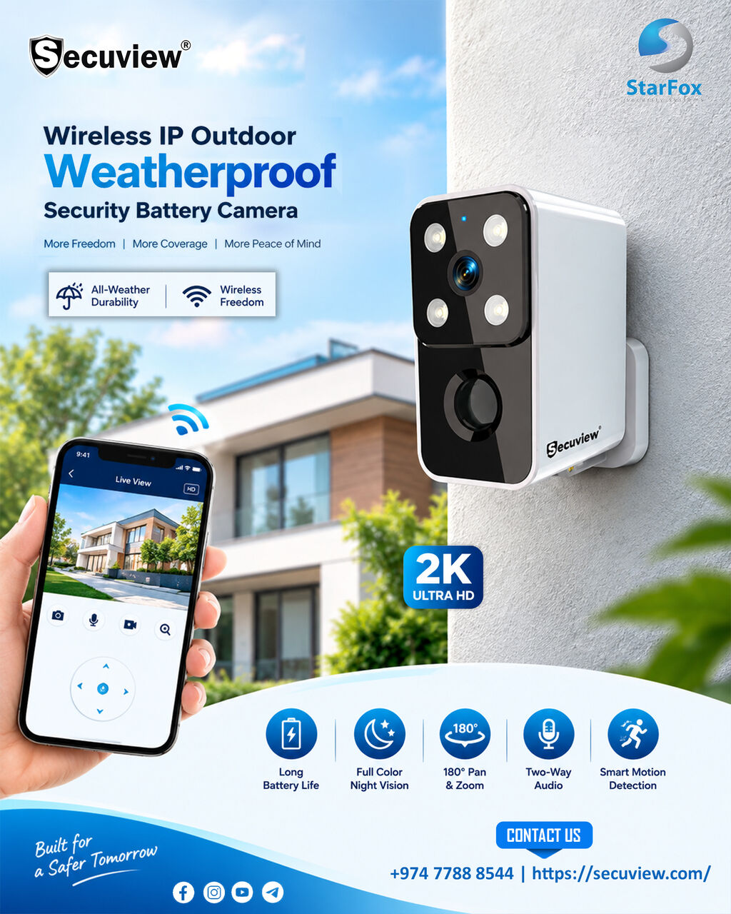 Doha, Electronics, QAR 270,  Secuview Wireless IP Outdoor Weatherproof Security Battery Camera