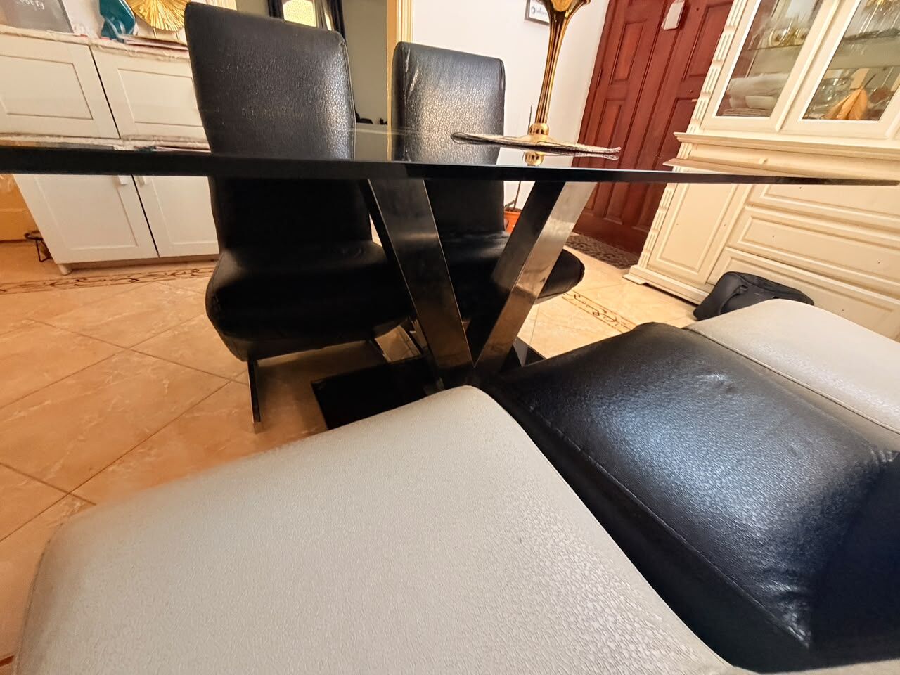 Riyadh, Furniture, SAR 700,  Dining Table In 8 Leather Chair In Excellent Condition For Sales