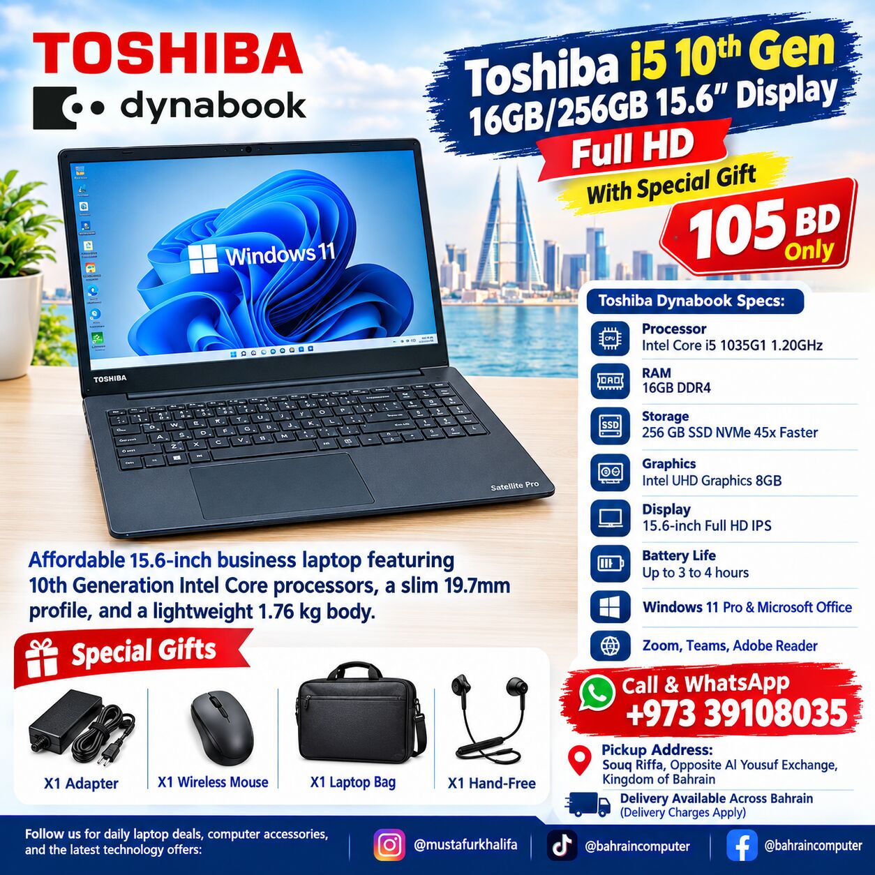 Riffa, Computers, BHD 105,  Toshiba I5 10th Gen 16GB/256GB 15.6&rsquo;&rsquo; Display Full HD With Special Gift 105 BD Only