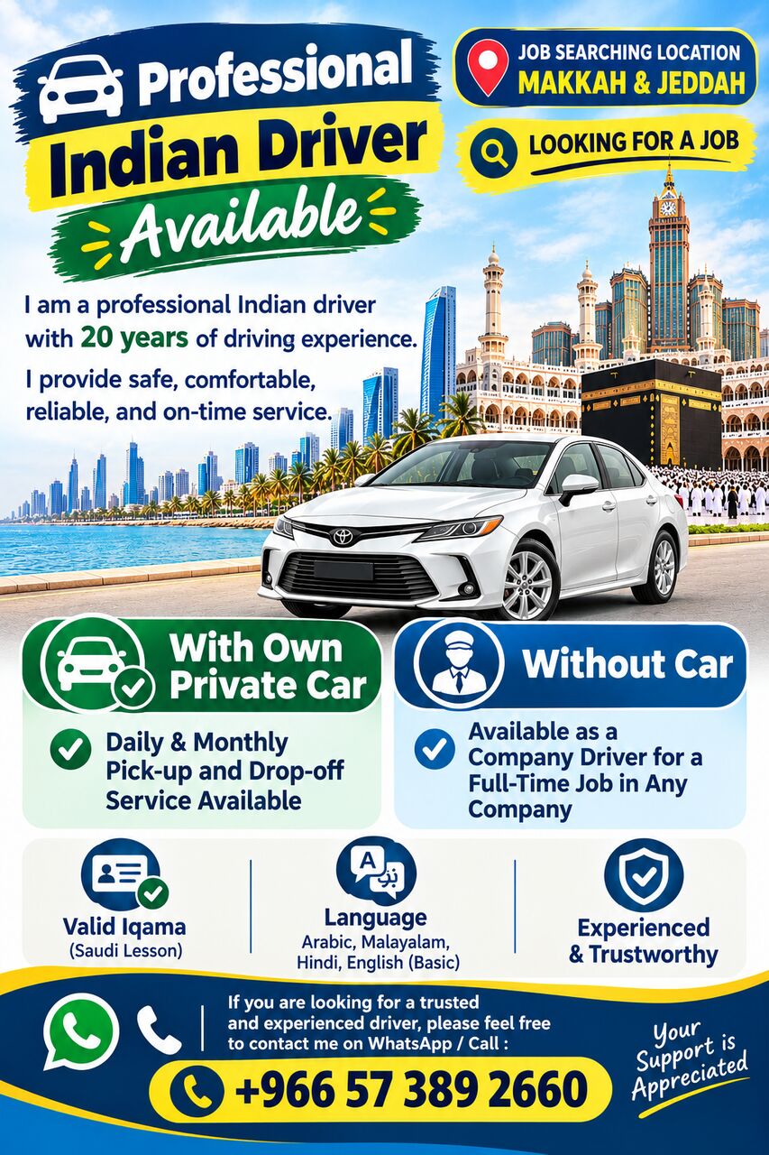 Jeddah, Job Seekers, Professional Indian Driver Available