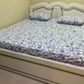 SAR 2500,  URGENT SALE: Elegant White & Gold Wooden Bed Frame - Excellent Condition!