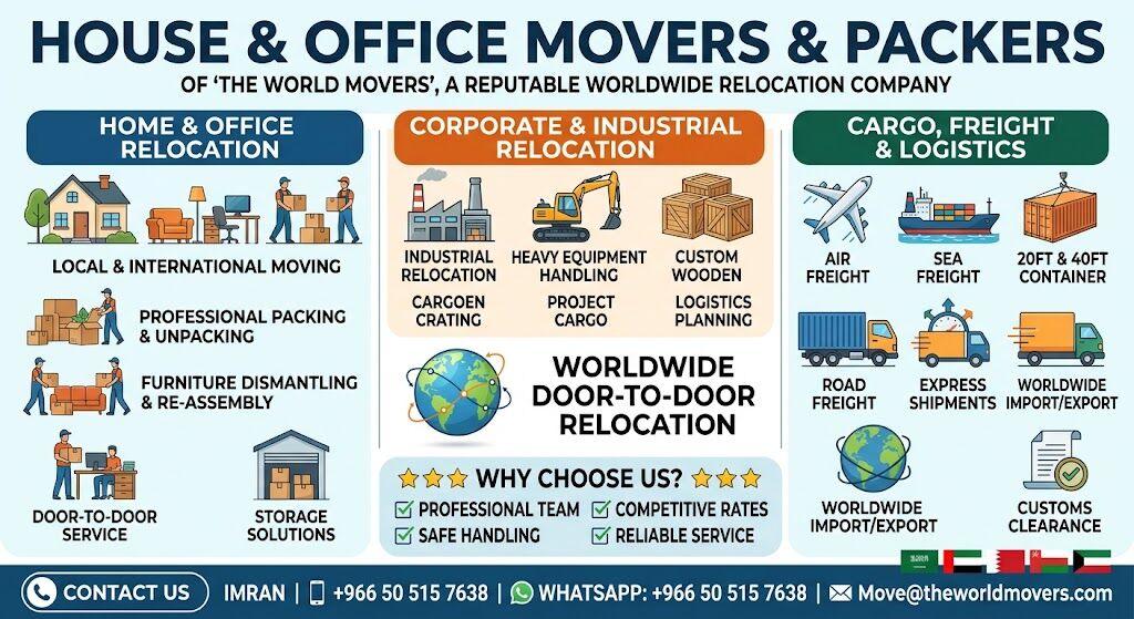 Dammam, Labor/Moving, The World Movers - HOME SHIFTING▲2▲ALL KSA-BAHRAIN-QATAR▲DUBAI-UAE▲OMAN▲KUWAIT▲0505157638
