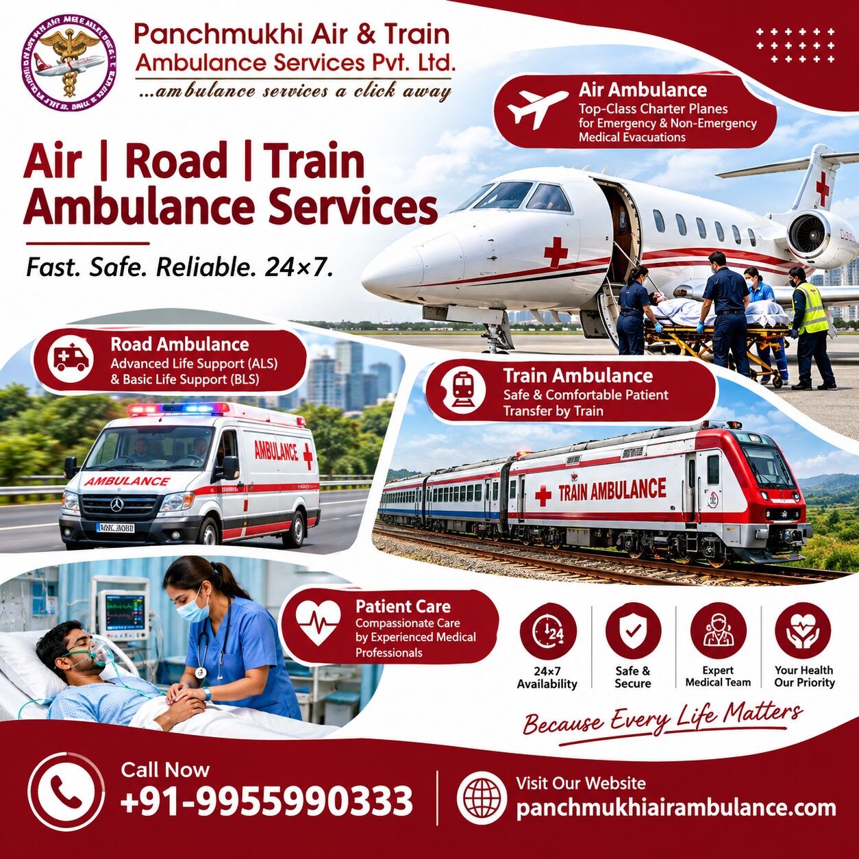 New Delhi, Health, Panchmukhi ICU Air Ambulance In Delhi -hospital Like Environment For Critical Patients