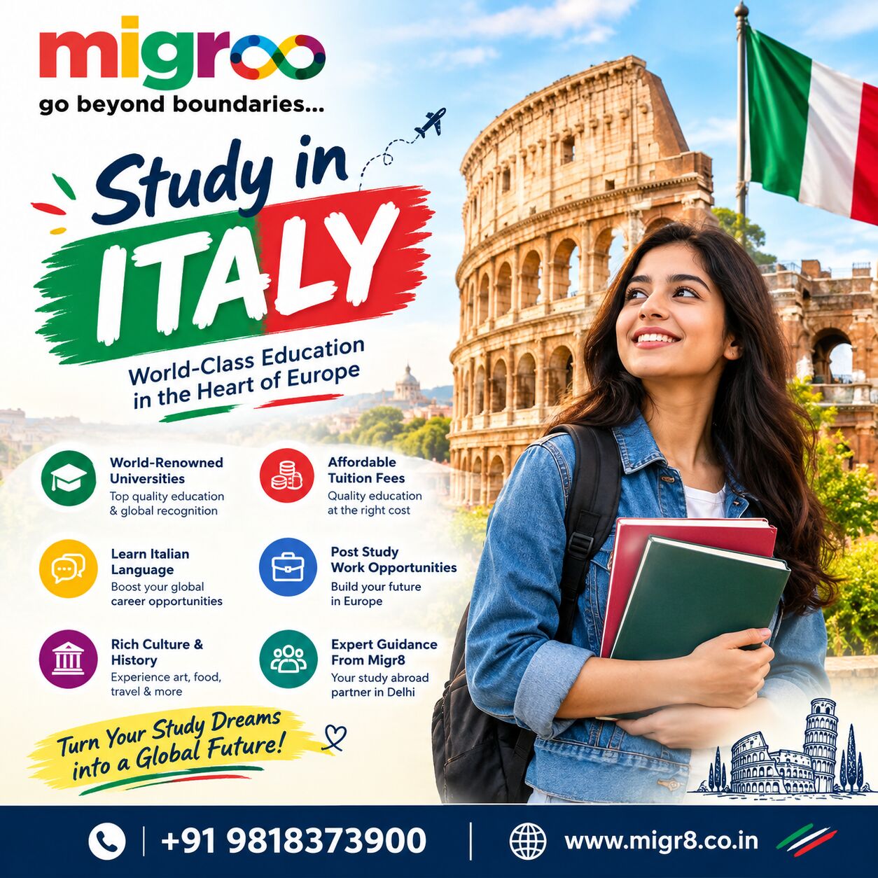 Rohini, Free Items, Study In Italy