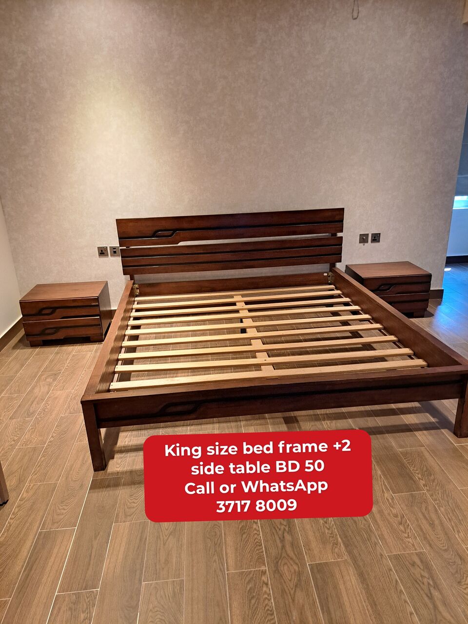 Manama, Furniture, BHD 50,  @@king Size Bed Frame +2 Side Table In Good Condition For Sale With Delivery