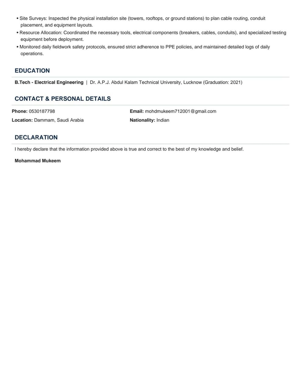 Dammam, Job Seekers, ELECTRICAL ENGINEER, 3 YEARS EXPERIENCE IN ELECTRICAL MAINTENANCE AND TESTING