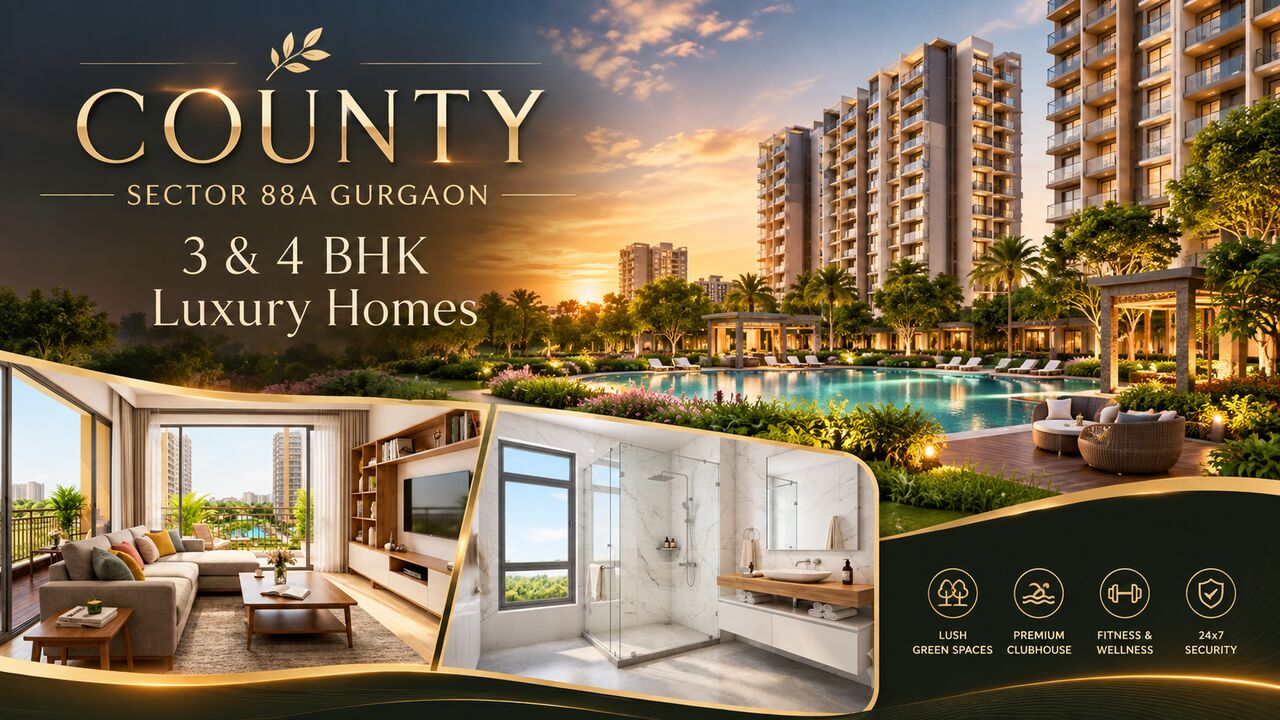 Gurgaon, Real Estate For Sale, 2 BR,  2592 Sq. Meter,  County Sector 88A Gurgaon | 3 & 4 BHK Luxury Homes