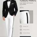 Men's White Tuxedo Pants With Black Satin Band | Flat Front CONCITOR