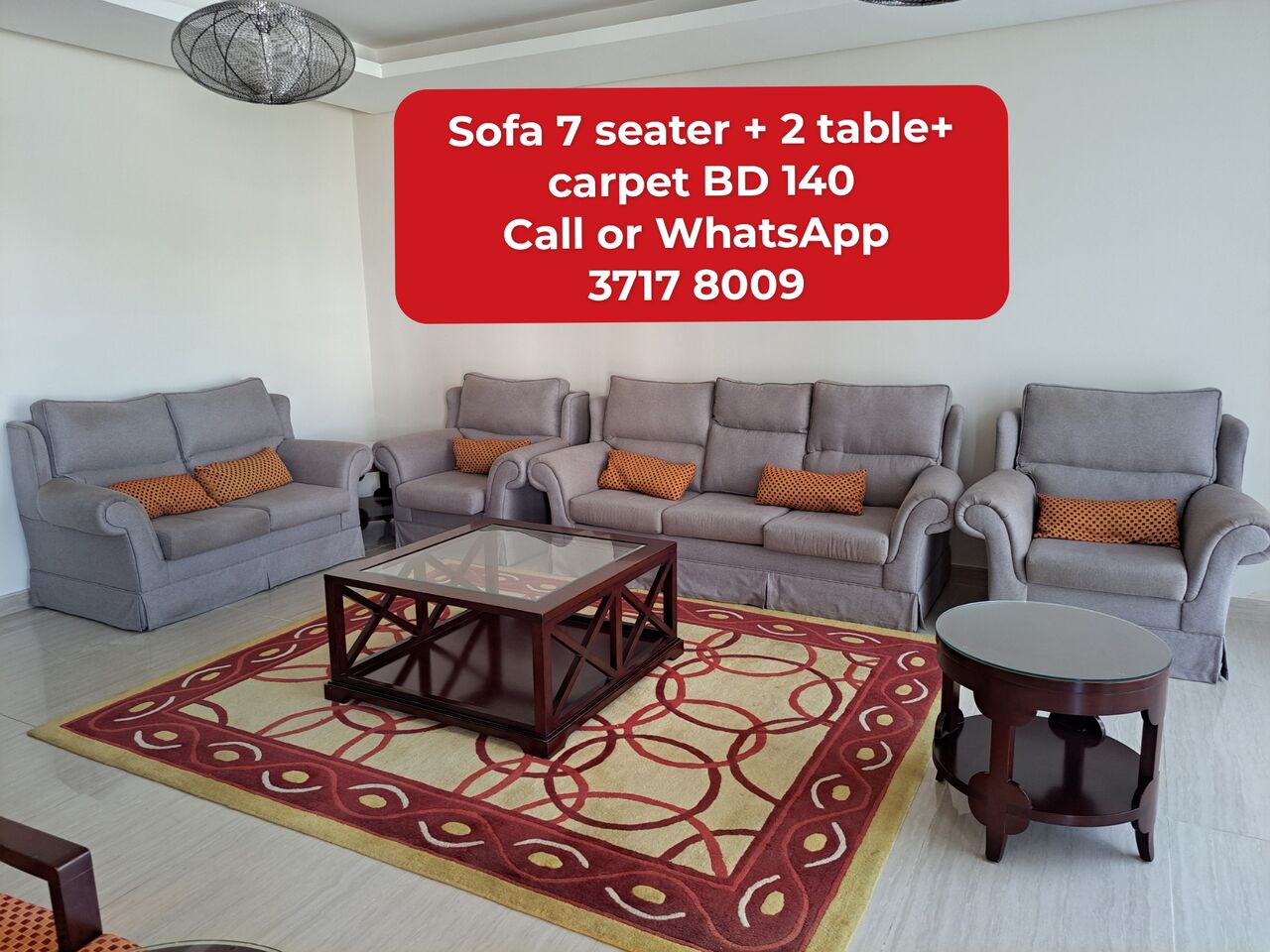 Manama, Furniture, BHD 140,  @@Sofa 7 Sester+ 2 Table+ Carpet In Good Condition For Sale With Delivery