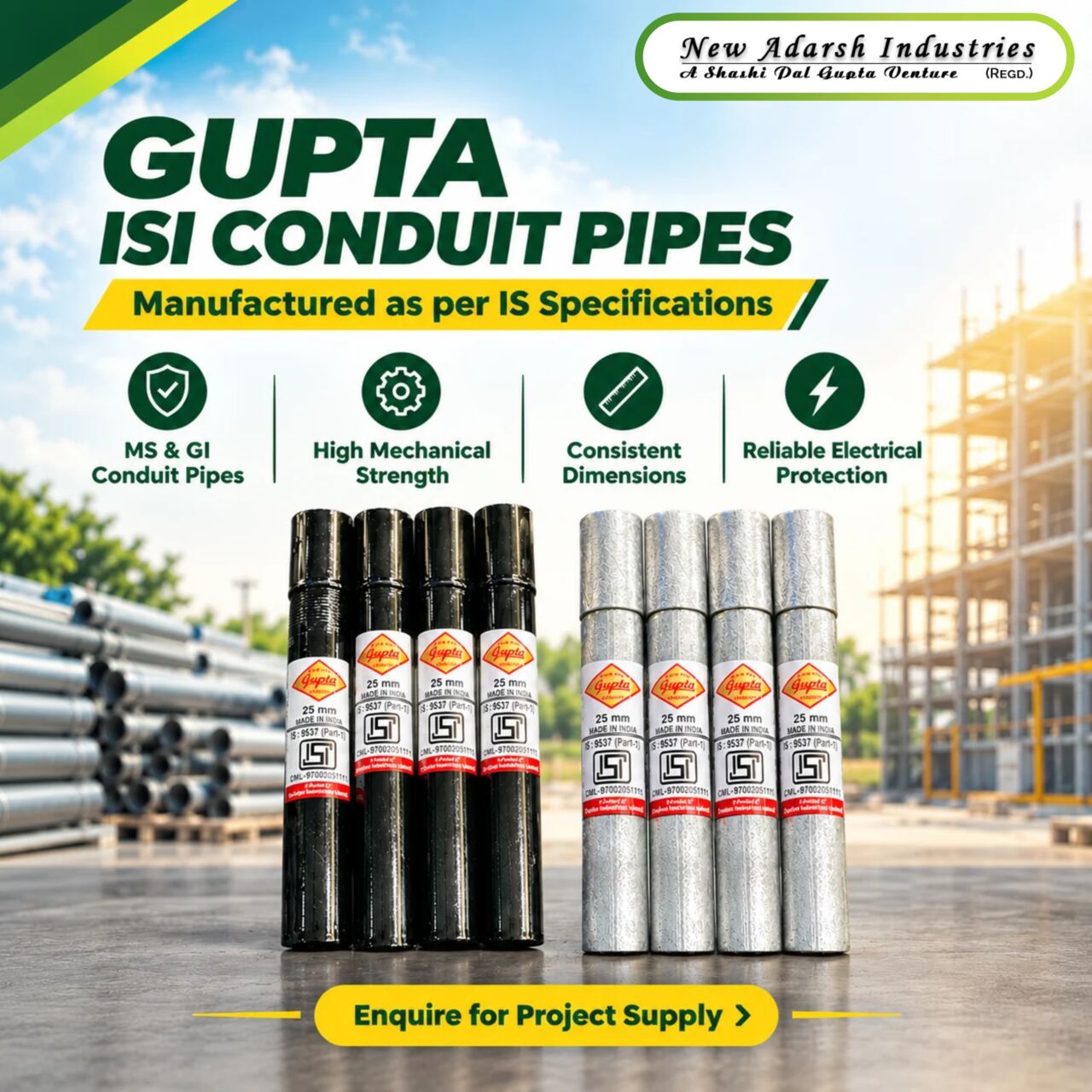 Mumbai, Materials, GUPTA ISI Conduit Pipes &ndash; MS & GI Conduit Pipe Solutions