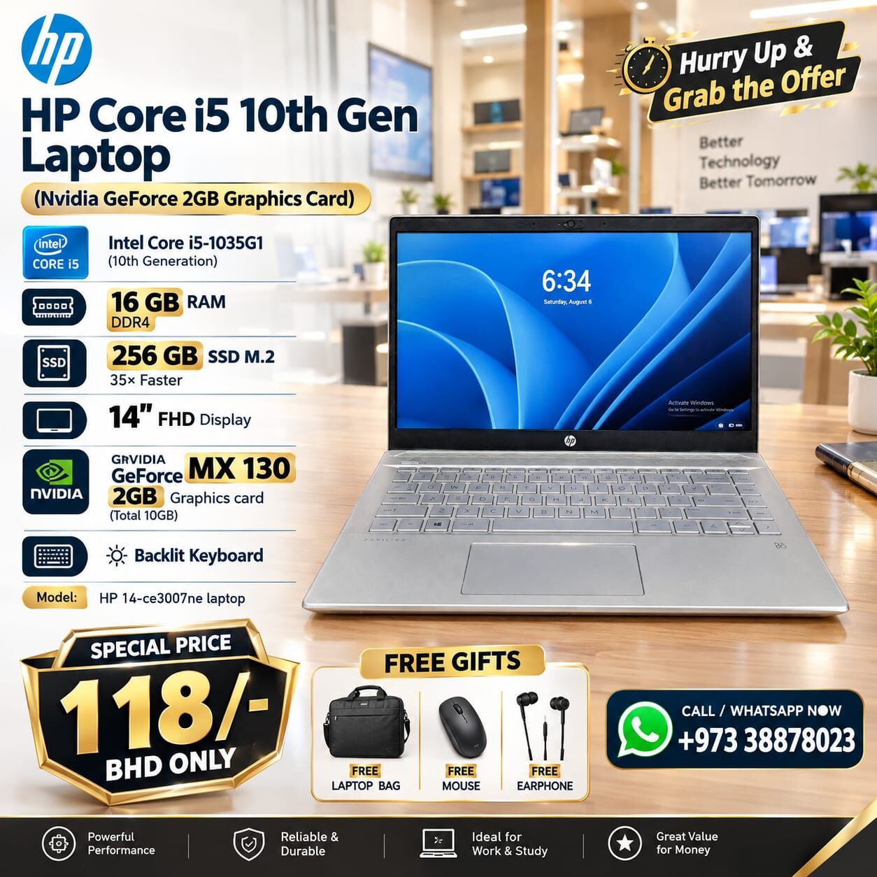Manama, Tablet Computers, BHD 118,  HP Core I5 Laptop 10th Gen 16GB RAM Nvidia GeForce 2GB Graphics (Total 10GB) FREE GIFTS
