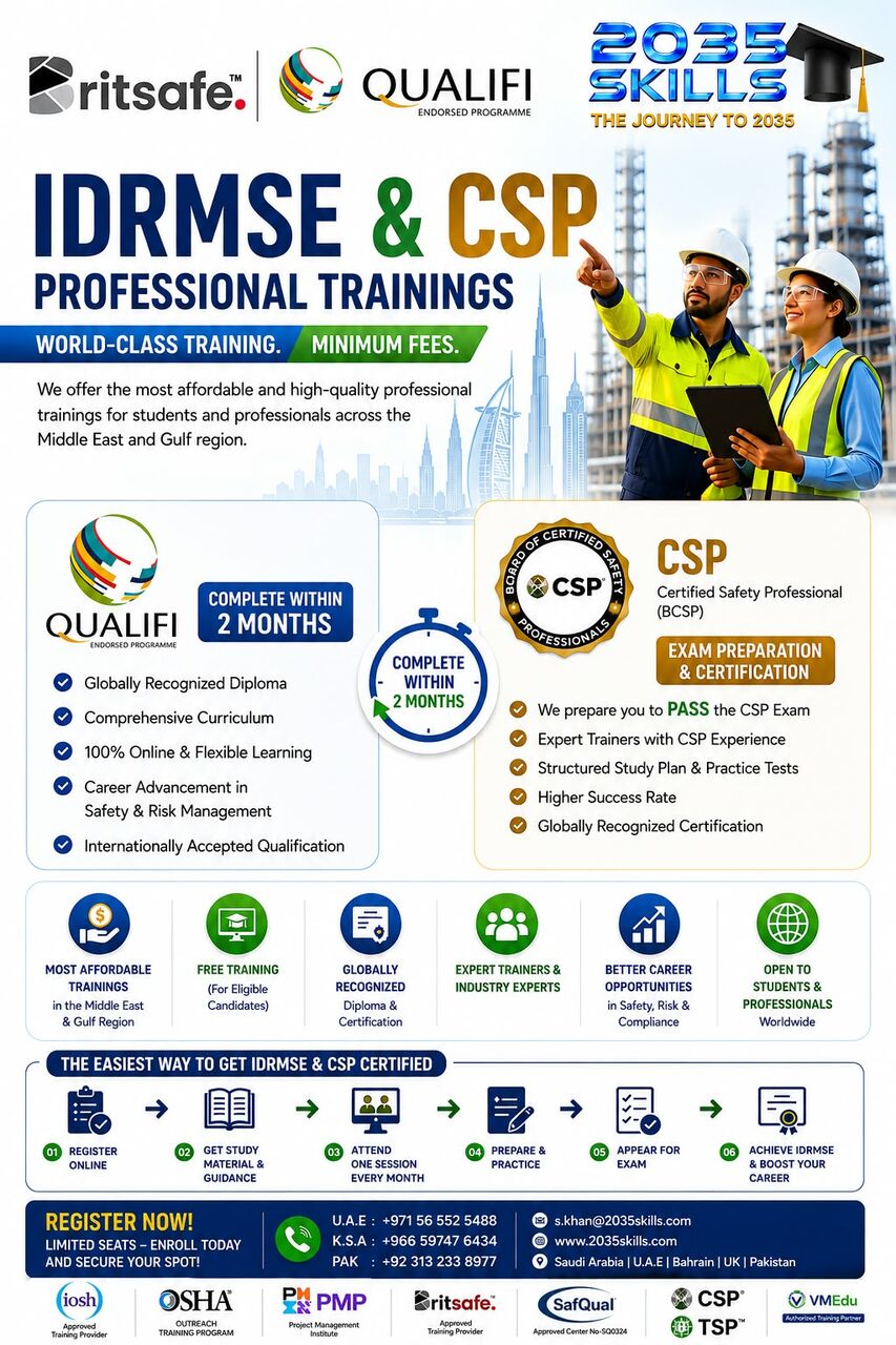 Riyadh, Events, IDRMSE, (International Diploma In Risk Management And Safety Eng) NVQ Level-6 Diploma