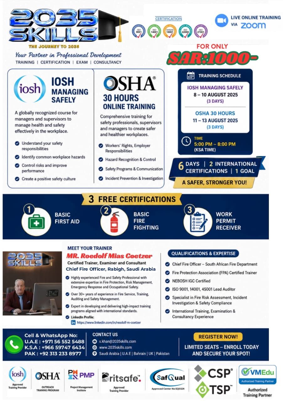 Riyadh, Events, Advance Your HSE Career With 2035 Skills! Get 2 International Qualifications In Just 6 Day