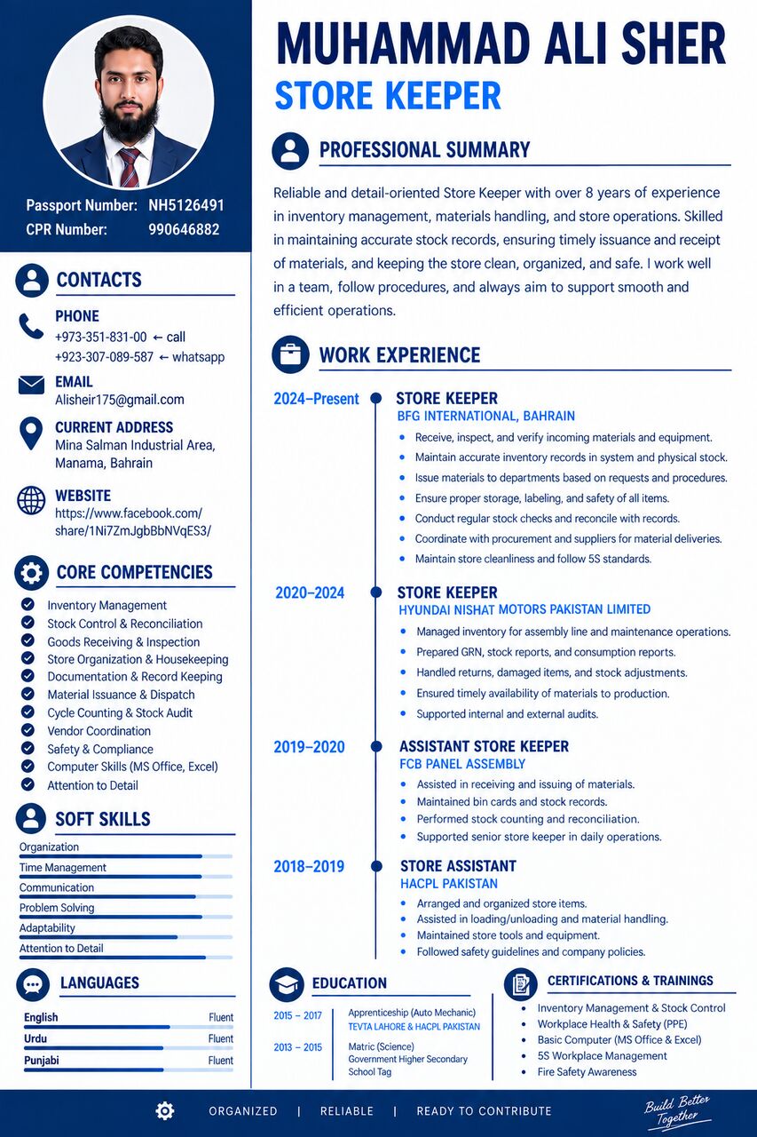 Manama, Job Seekers, Store Keeper, Storekeeper