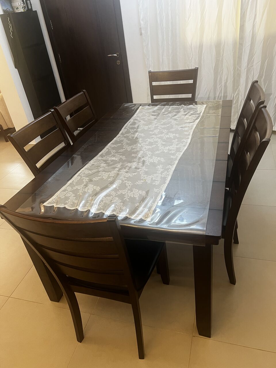 Al Khalidyia, Furniture, SAR 1100,  Dining Table Set With 6 Wooden Chairs &ndash; Dark Brown (Jeddah)
