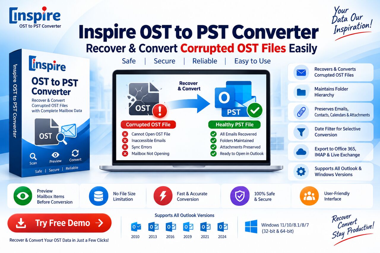 Austin, Computer, Inspire OST To PST Converter &ndash; Recover & Convert Corrupted OST Files Easily