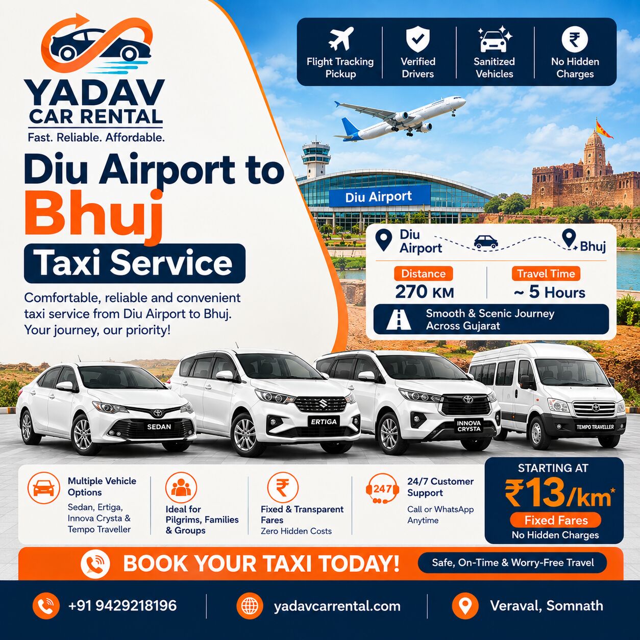 Ahmedabad, Travel, Comfortable Diu Airport To Bhuj Taxi Service