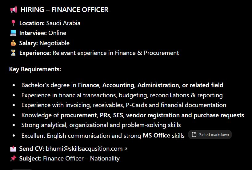 Mumbai, Jobs, Finance Officer