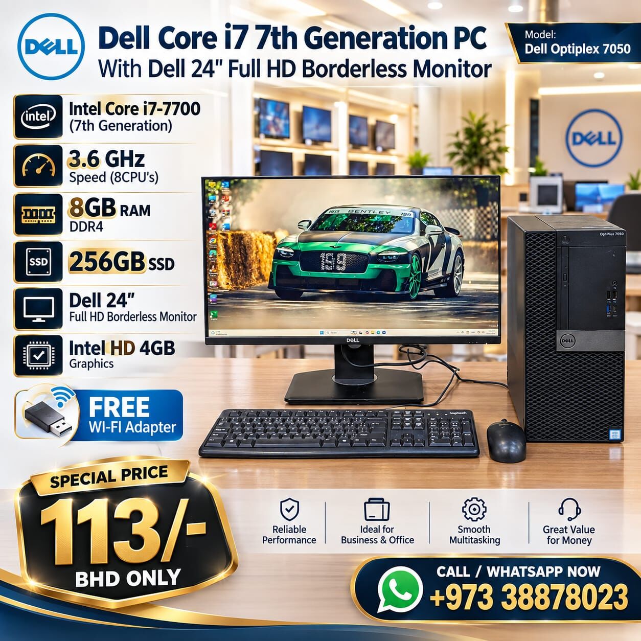Manama, Tablet Computers, BHD 113,  Dell Core I7 7th Gen PC RAM 8GB SSD 256GB 24" FHD Borderless Monitor FREE WIFI Adapter