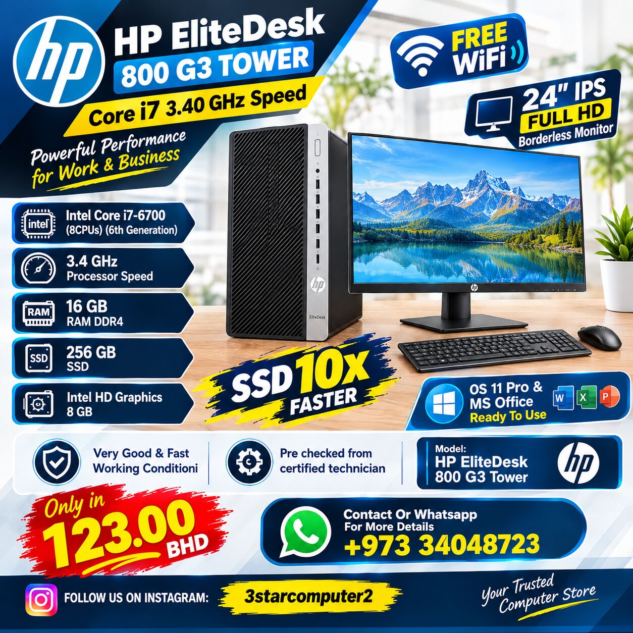 Manama, Tablet Computers, BHD 123,  HP Core I7 3.40 GHz Speed PC 16 GB RAM With 24" IPS FULL HD Borderless Monitor FREE WIFI